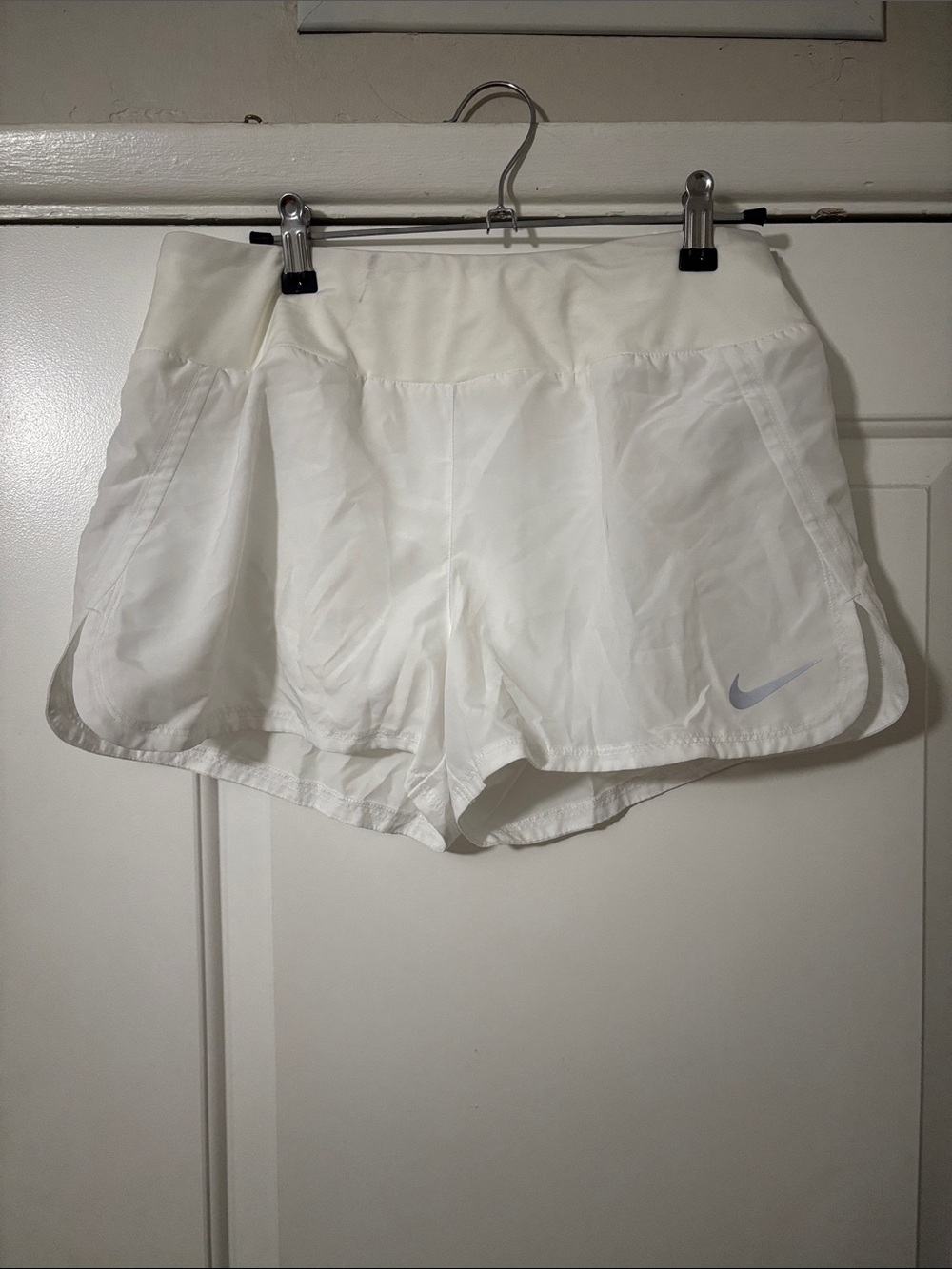 Nike White Athletic Running Shorts with Reflective Swoosh
